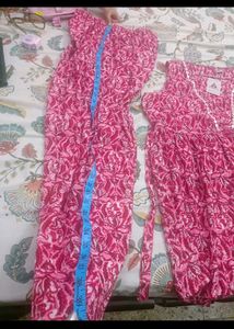 Vibrant Pink Printed Cord set in XL size