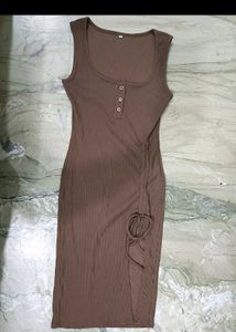 24h Sale! 🤎BROWN BODYCON THIGH SLIT DRESS