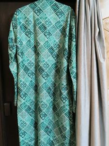 Men's Teal Geometric Print Kurta