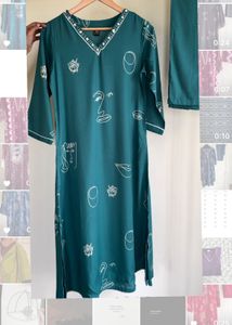 Unique Teal Kurta with Face Print