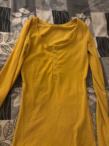 Yellow Ribbed Henley Top