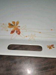 Vintage White Serving Tray with Floral Design