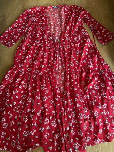 Red Floral Print Wrap Dress