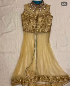 Teal Blue &amp; Gold Embroidered Lehenga Choli Set