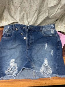 Distressed Denim Mini Skirt