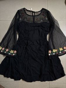Embroidered Black Mesh Dress