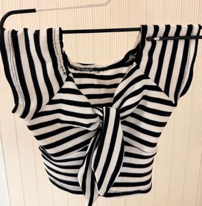 Striped Bow Front Crop Top