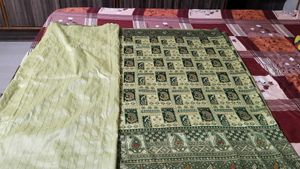 new tag green and pista sari with blouse pie