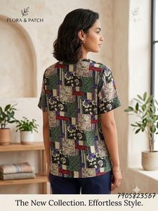 Retro Patchwork Print Blouse