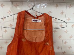 Orange Silk Blend Embroidered kurta