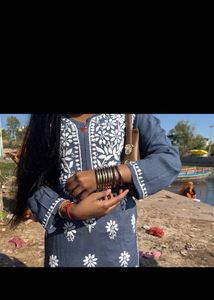 Real chickenkari Blue Embroidered Kurti Top