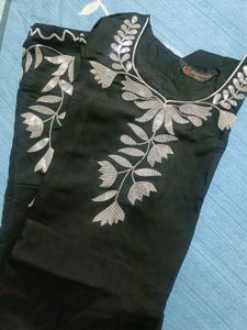 Elegant Black Kurta Set with White Embroidery