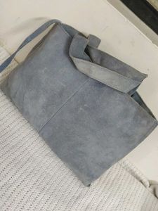Blue Suede Shoulder Bag with Pouch