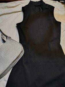 Savana Slit Black Mock Neck Dress