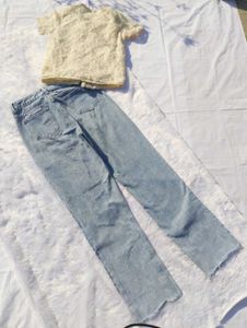 🥀Free Shipping Cute Top with Jeans Set🥀🤍