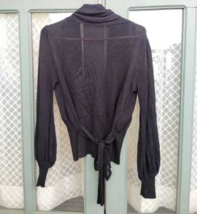 Black Cowl Neck Cropped Top