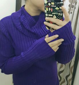 Purple Woolen High Neck Top