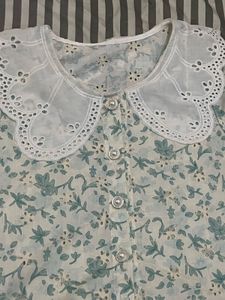 Sage Green Floral Peter Pan Collar Top