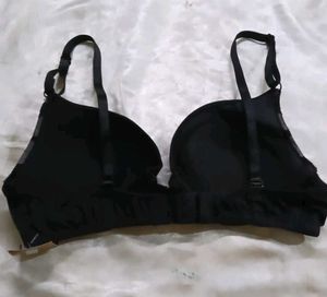 Black Padded Bra with Lace Detail