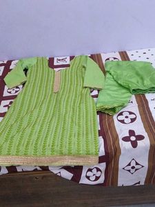 Beautiful Green Kurta Set with Gold Border