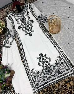 Elegant White &amp; Black Embroidered Kurta Set