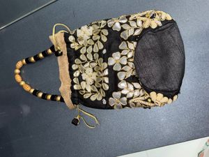 Embellished Black potli Bag goti patta work