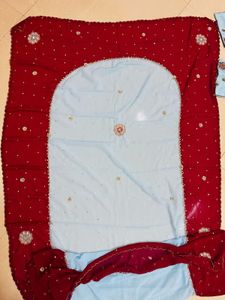 Sky Blue &amp; Burgundy Embellished Aline Suit