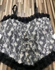 Black Lace Trim Smocked Cami Top