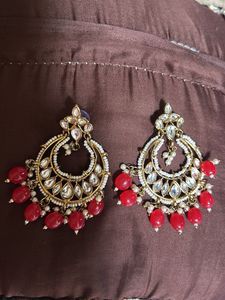 Elegant Red & Gold Kundan Earrings