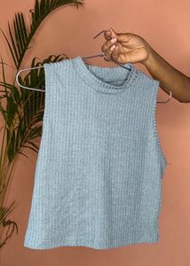 Light Blue Ribbed Sleeveless Top