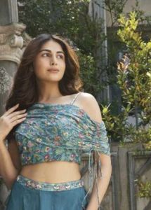Teal Crop Top And Dhoti Set