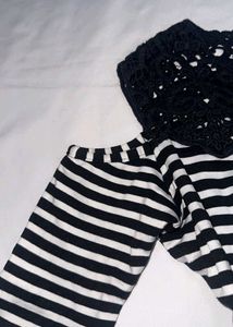Striped Cold Shoulder Top with Lace Detail