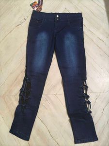 Stylish Denim Jeans with Lace-Up Detail