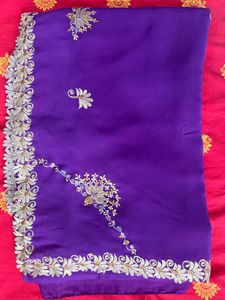 Elegant Purple Embroidered Saree With Blouse