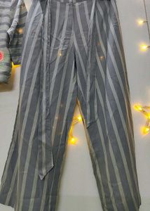 Striped Palazzo Set with Floral Embroidery