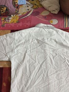 Men's White Striped Short Sleeve Shirt