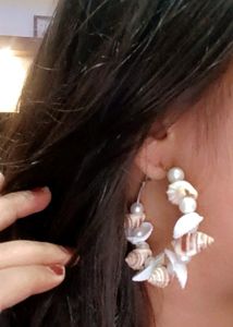 Elegant White Sea Shell Pearl Hoop Earrings for Girls &amp; Women