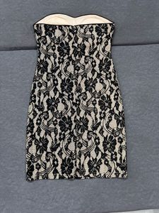Beige &amp; Black Lace Strapless Bodycon Dress