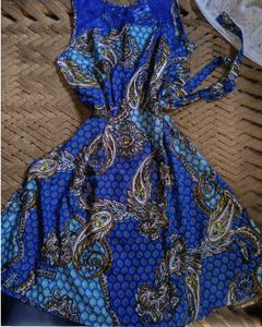Vibrant Blue Paisley Print Sleeveless Dress