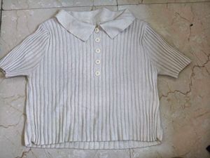 Ribbed Knit Polo Shirt