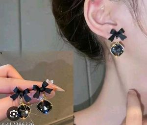 Chic Bow & Gemstone Drop Earrings