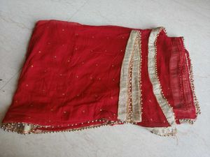 Elegant Red Dupatta with Embellishments