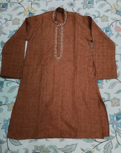 🛑Brown Embroidered Kurta -3 Pice set