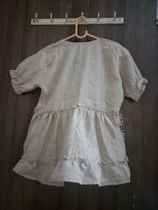 Brown and beige Floral Embroidered Tunic Top