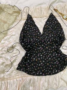 y2k Floral Print Halter Neck Top