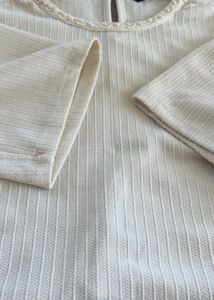 Cream Cropped Top with Flare Sleeves