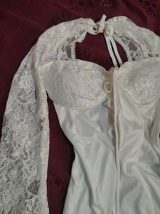 Backless Corset Lace Trim Off-White dress