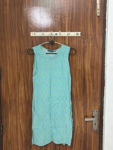 Aqua Blue Printed Sleeveless Dress