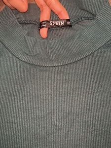 Green Ribbed Mock Neck Top