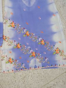 Blue &amp; White Embroidered Salwar Kameez